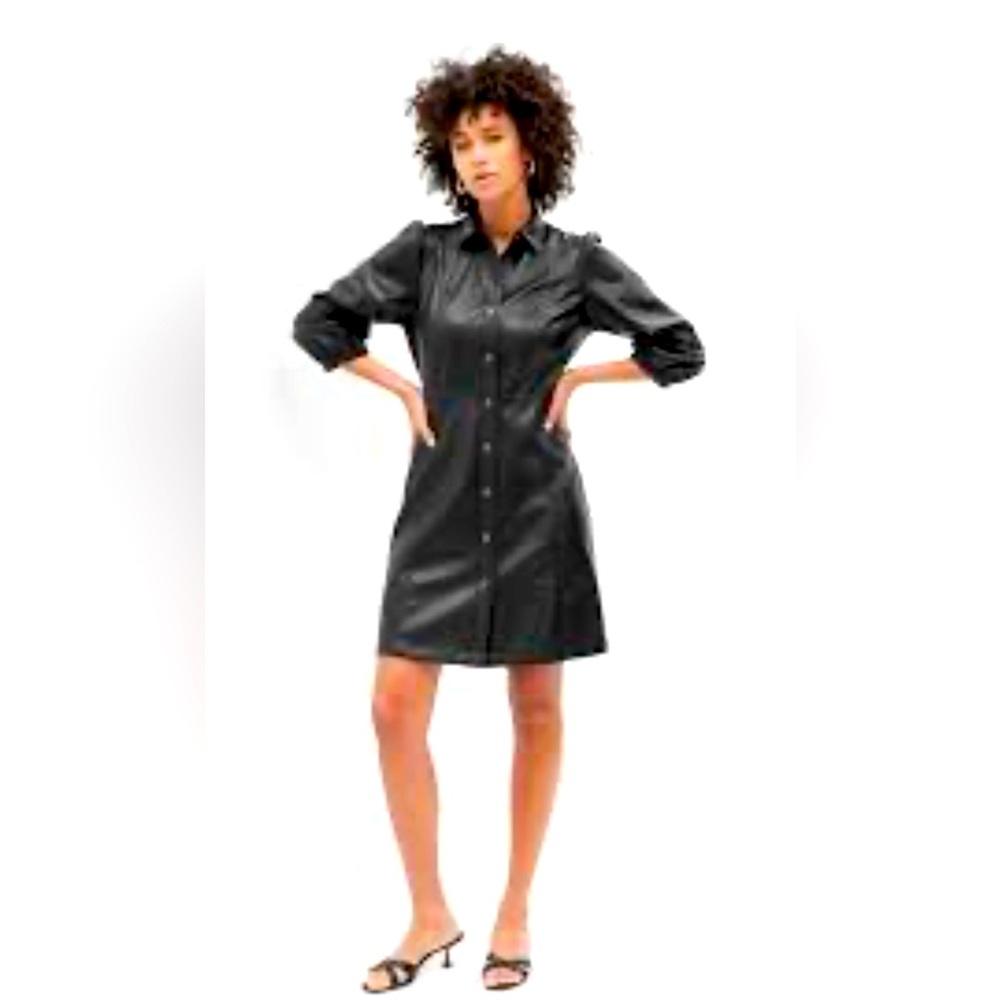 Vegan Leather Mini Shirtdress, Gap size M
